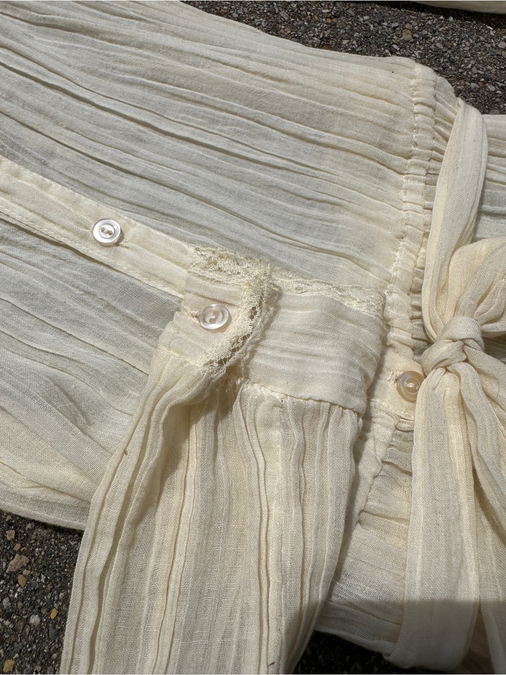 Vintage 70s Prairie Dress Cream Sheer Gauze Lace Yoke Ruffle Mock Neck - Picture 6 of 6
